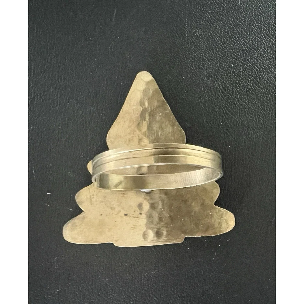 Brass Festive Gold Christmas Tree Shape Hammered Holiday Napkin Rings Set of 4